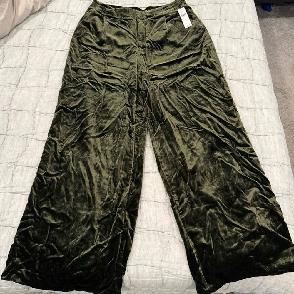 Anthropologie Forest Green Velvet Wide Leg Pants